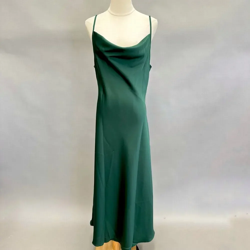 Shein cowl neck satin maxi dress green size Large NWT‎